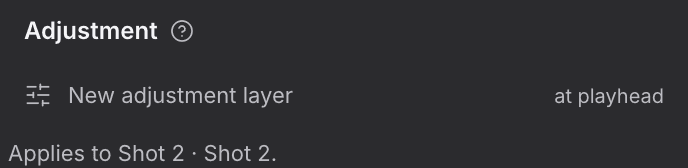 The Adjustment section of the Looks tab, showing one row for adding a new adjustment layer at the playhead.