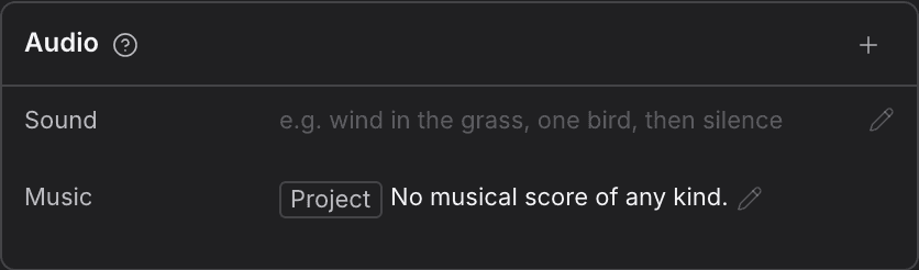 The Audio card with sound and music rows