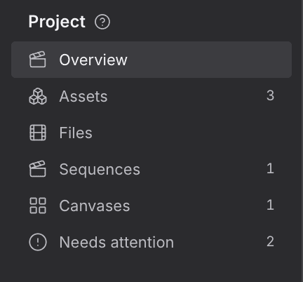 The left panel of a project listing each of its parts with the current one highlighted