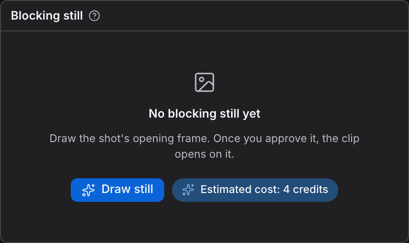 The Blocking still card with no still yet, offering Draw still and its price
